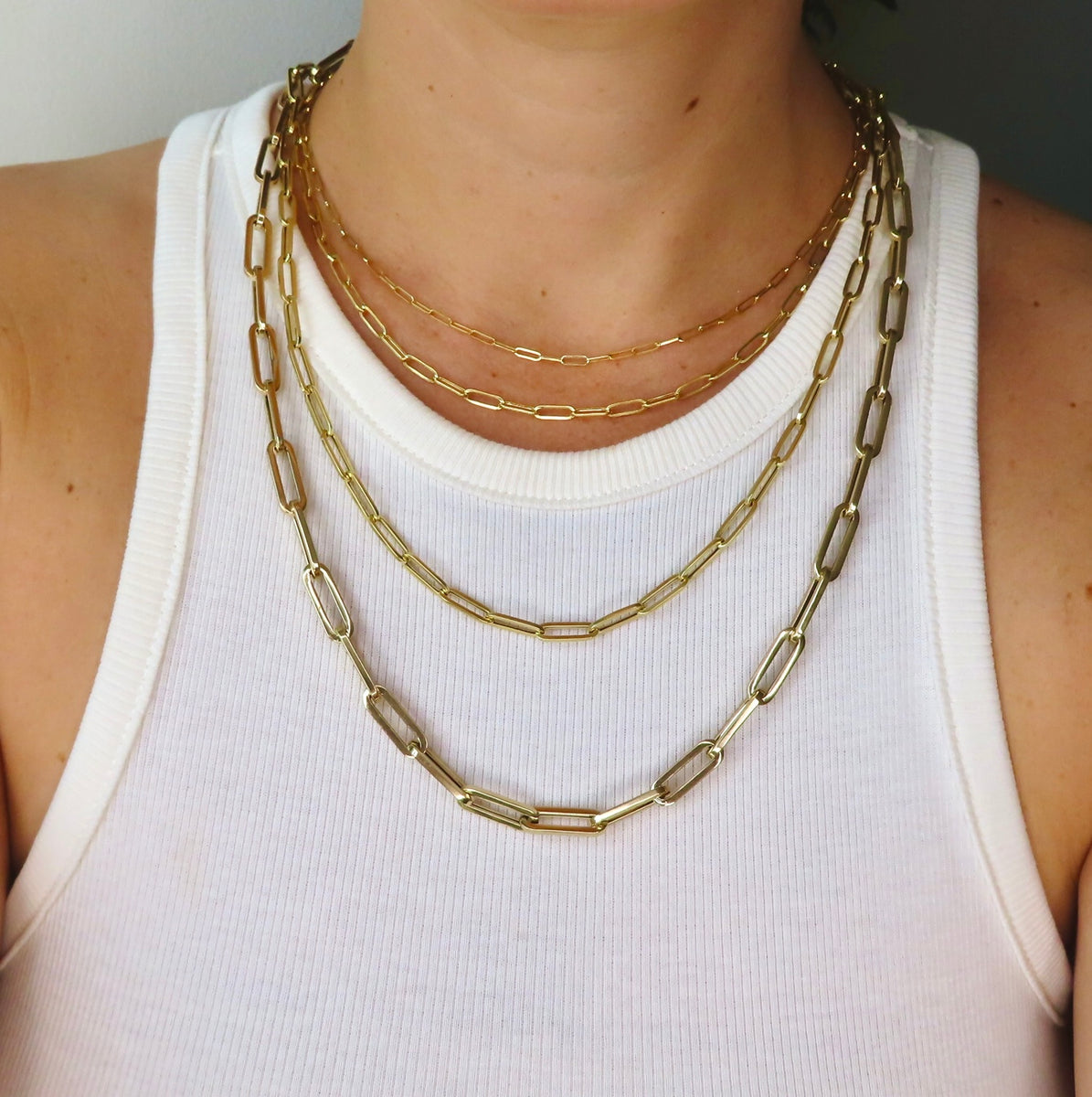 Paperclip Chain Necklace In 14K Solid Yellow Gold, 16