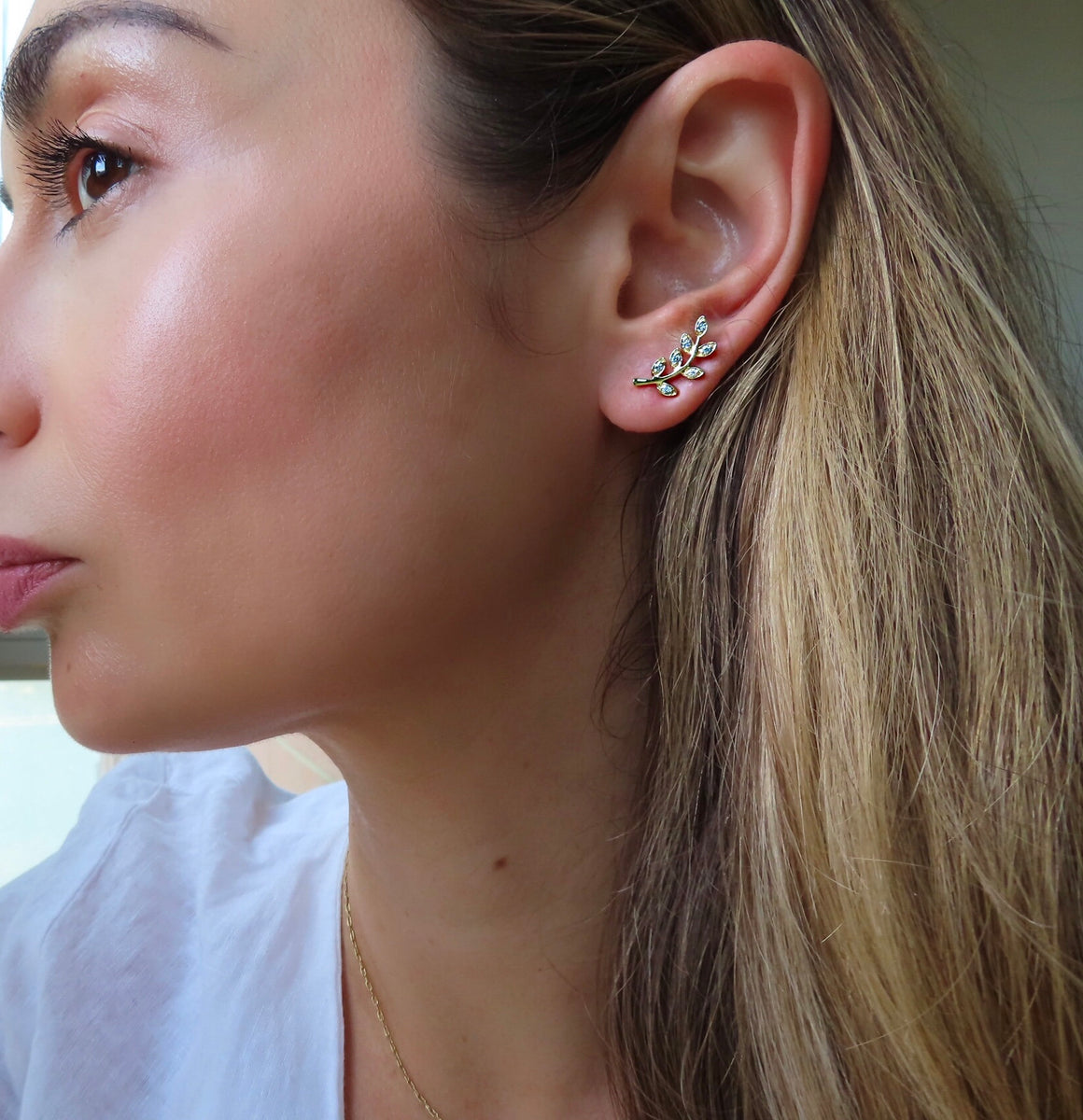 Leaf store crawler earrings