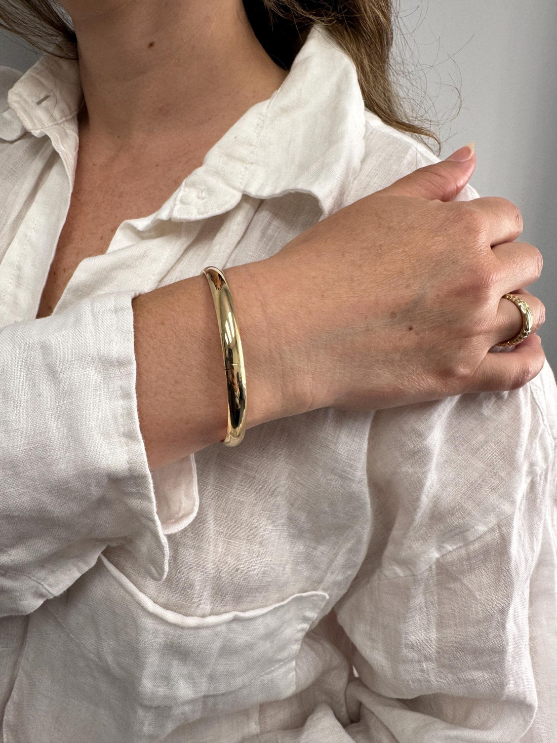 10K Yellow Gold 6mm Polished Bangle, Tube Bracelet, 7" or 8" Stackable