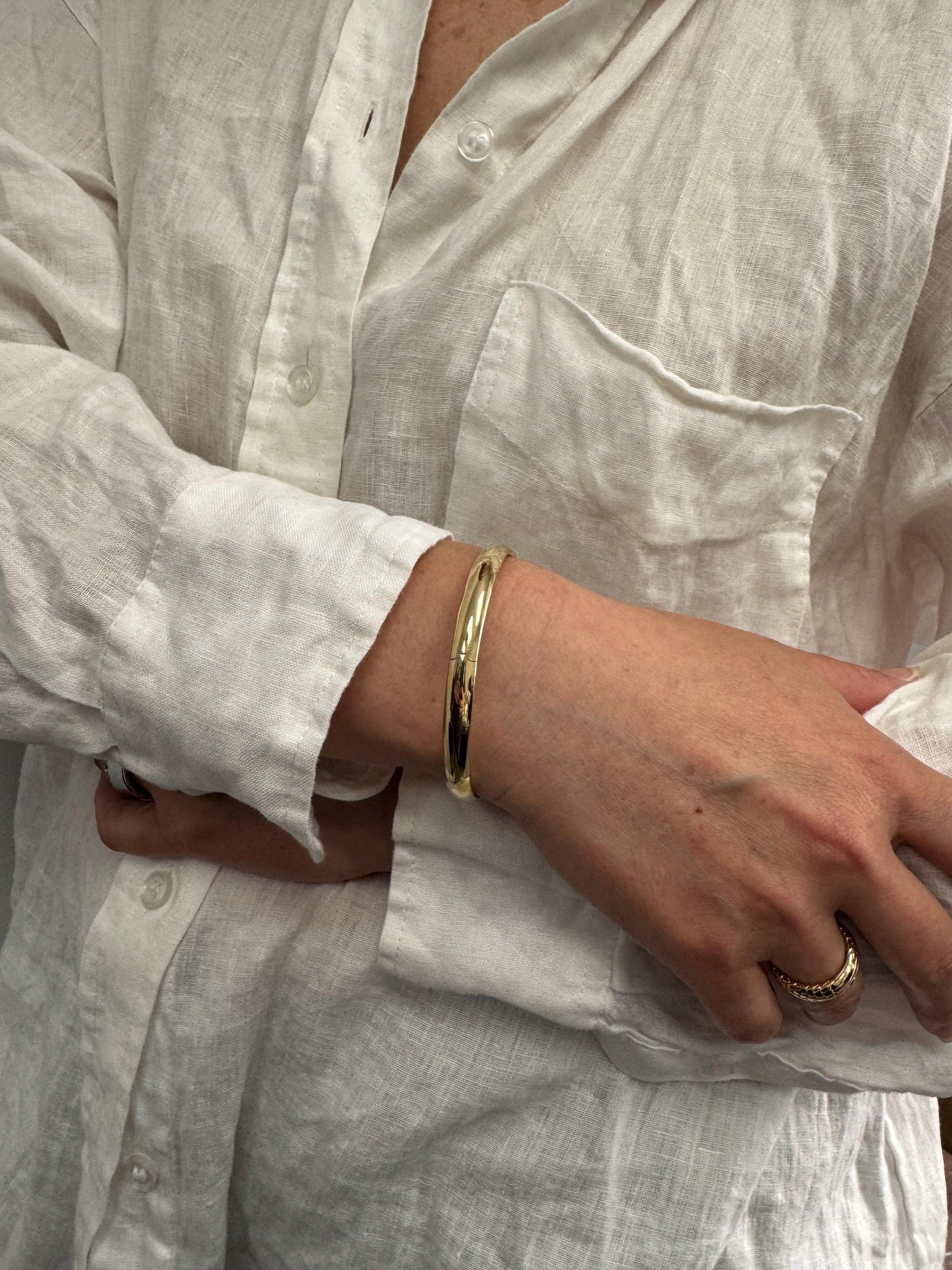 10K Yellow Gold 6mm Polished Bangle, Tube Bracelet, 7" or 8" Stackable