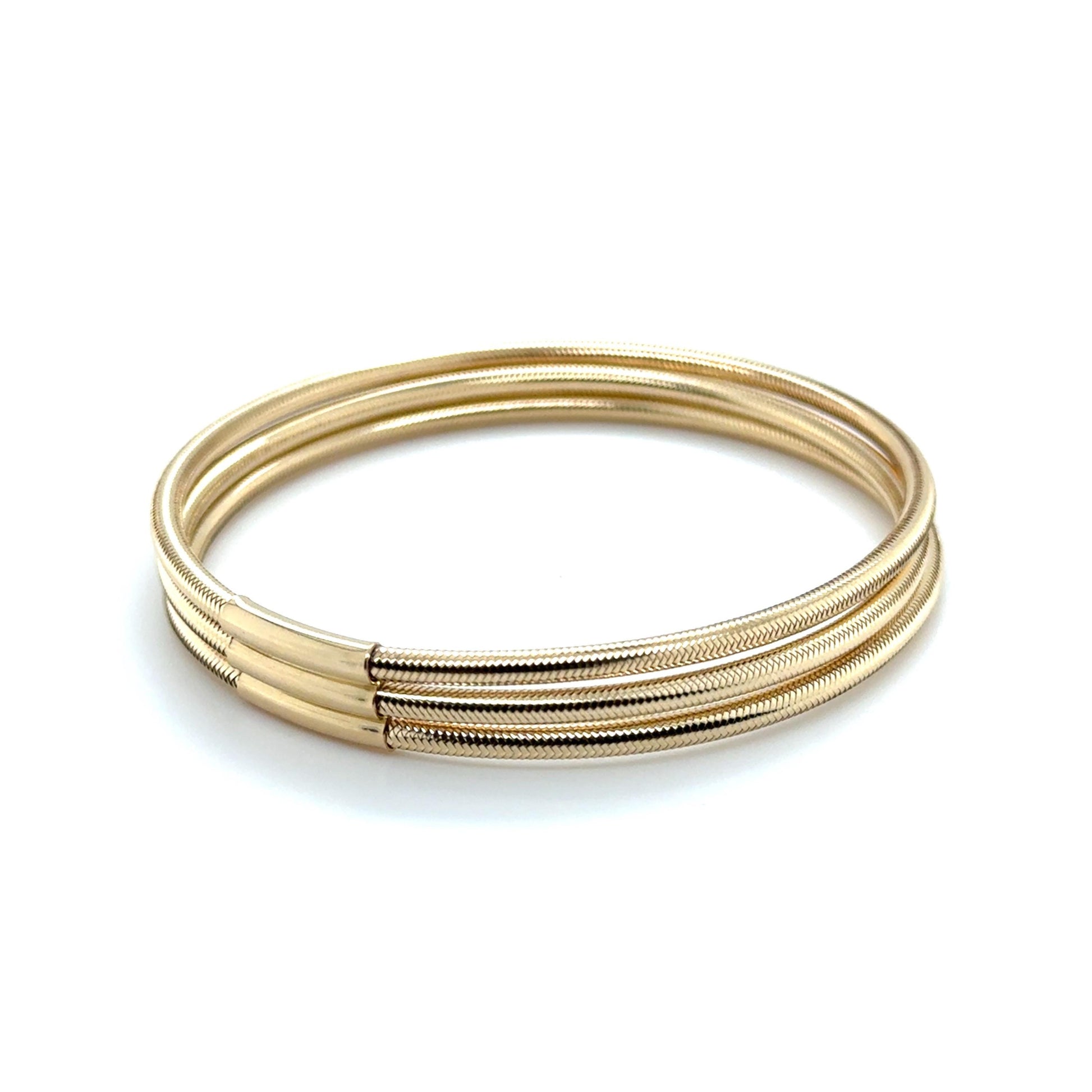 14K Tri-Color Gold Triple Row Stretch Mesh Bangle, 8.7mm, Size 7.5", Italy