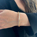 14K Tri-Color Gold Triple Row Stretch Mesh Bangle, 8.7mm, Size 7.5