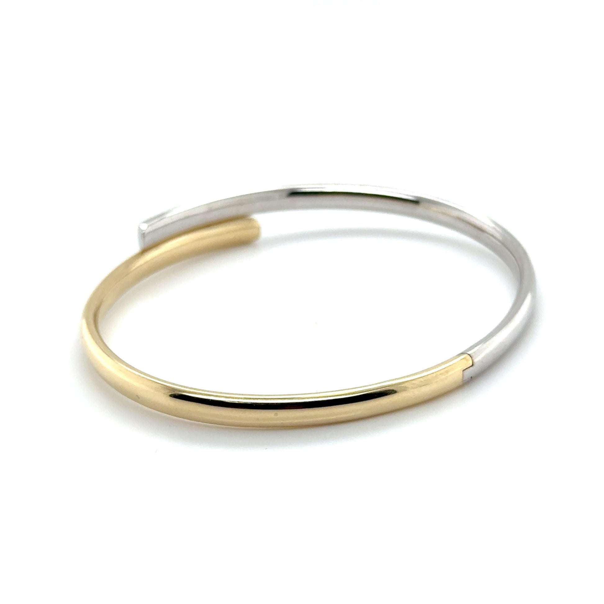 14K Two Tone Bypass Bangle, Yellow/White Gold Crossover, Minimalist Jewelry