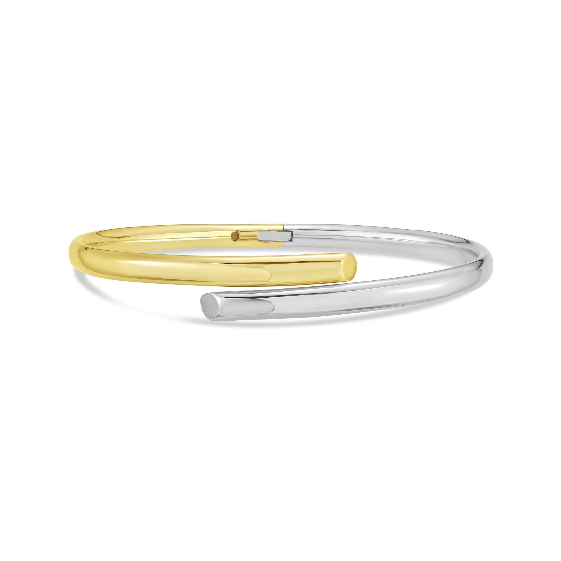 14K Two Tone Bypass Bangle, Yellow/White Gold Crossover, Minimalist Jewelry