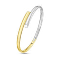 14K Two Tone Bypass Bangle, Yellow/White Gold Crossover, Minimalist Jewelry