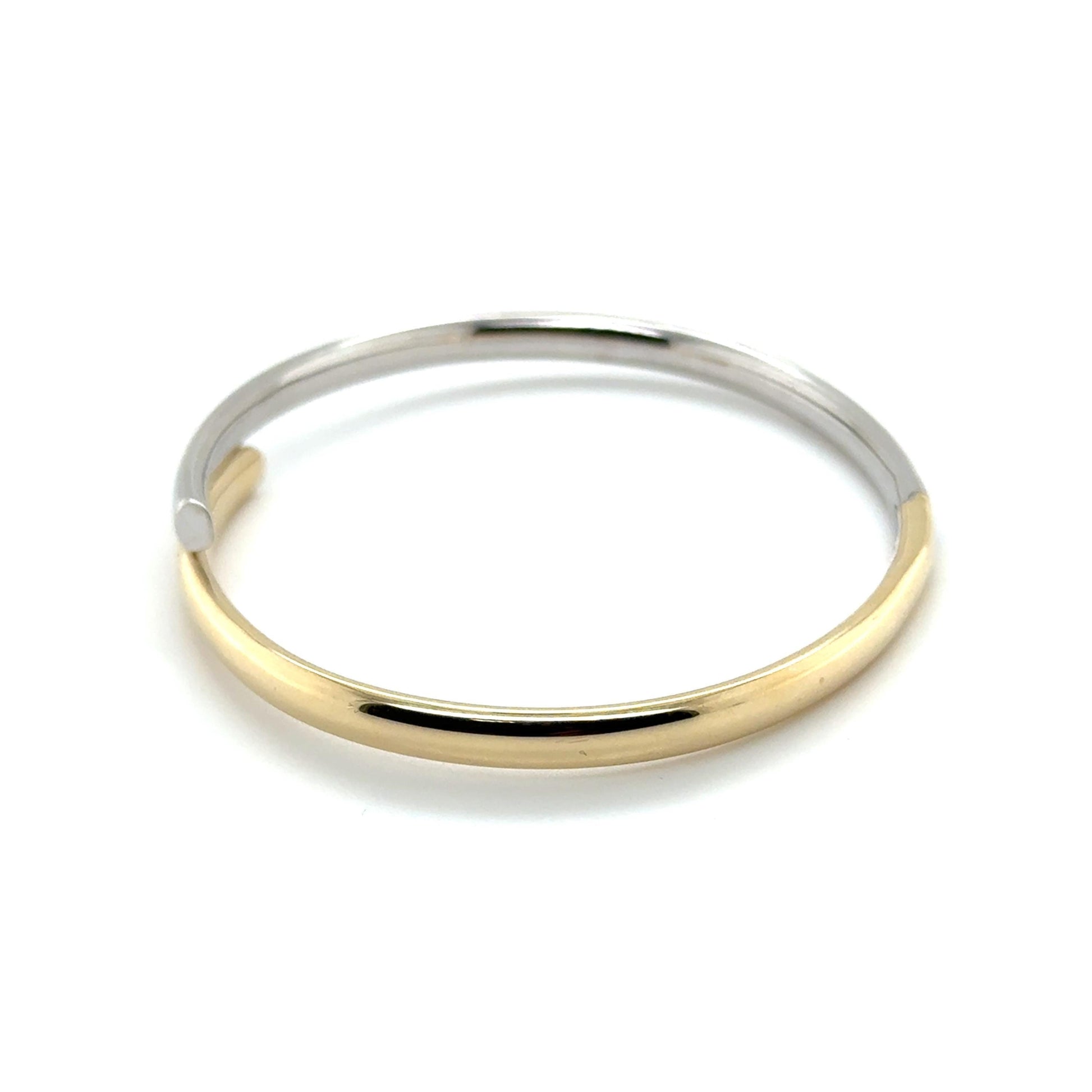 14K Two Tone Bypass Bangle, Yellow/White Gold Crossover, Minimalist Jewelry