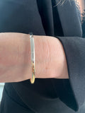 14K Two Tone Bypass Bangle, Yellow/White Gold Crossover, Minimalist Jewelry