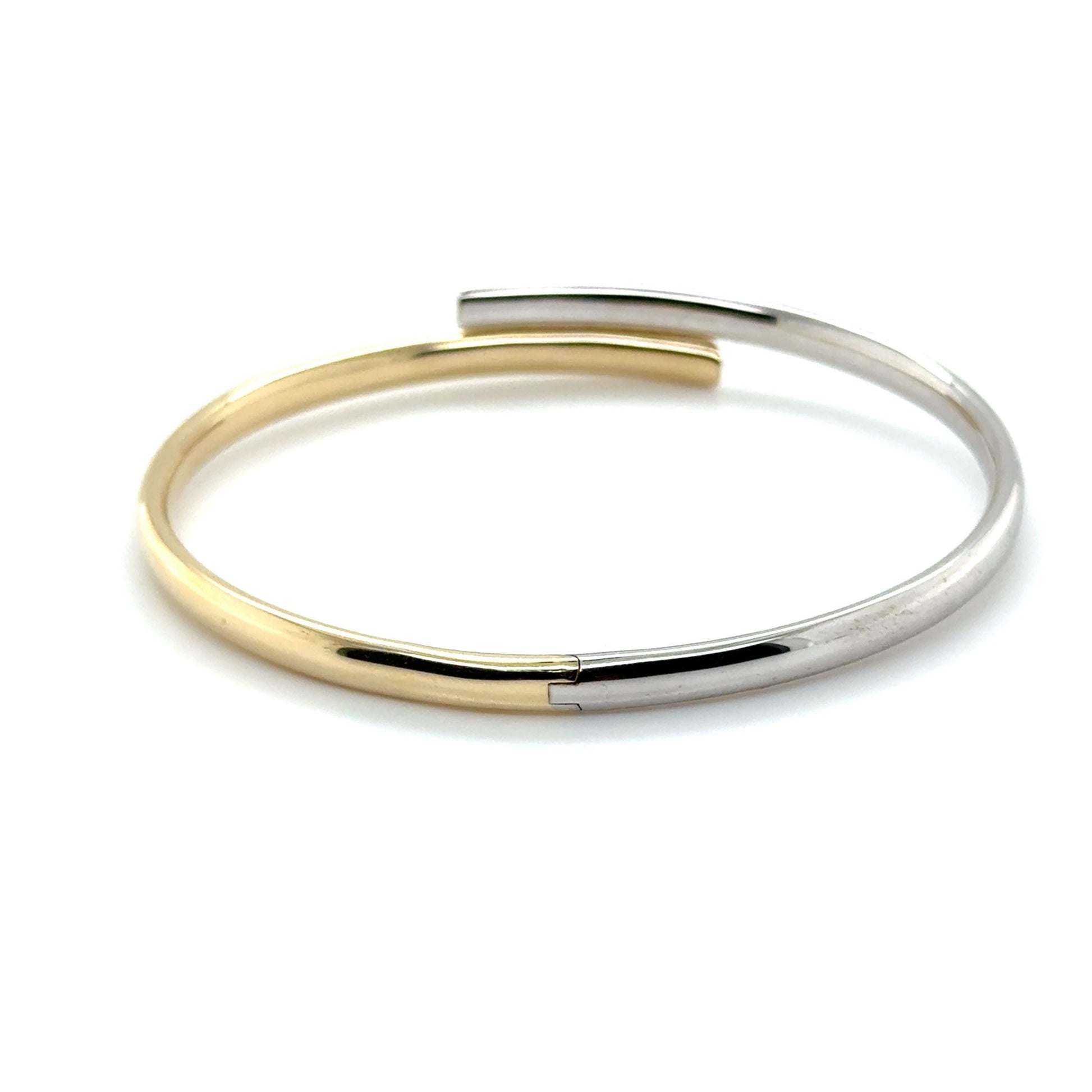 14K Two Tone Bypass Bangle, Yellow/White Gold Crossover, Minimalist Jewelry