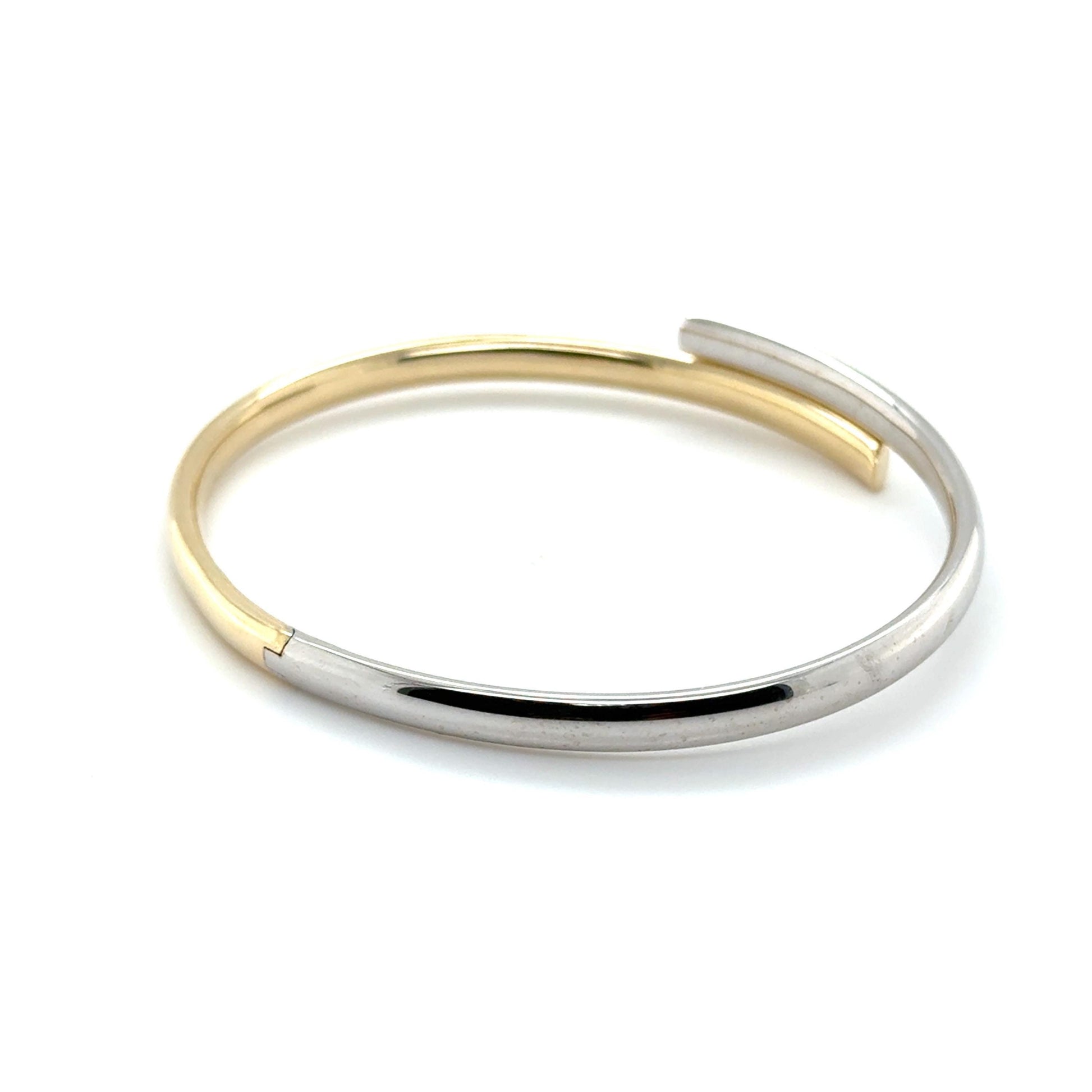 14K Two Tone Bypass Bangle, Yellow/White Gold Crossover, Minimalist Jewelry