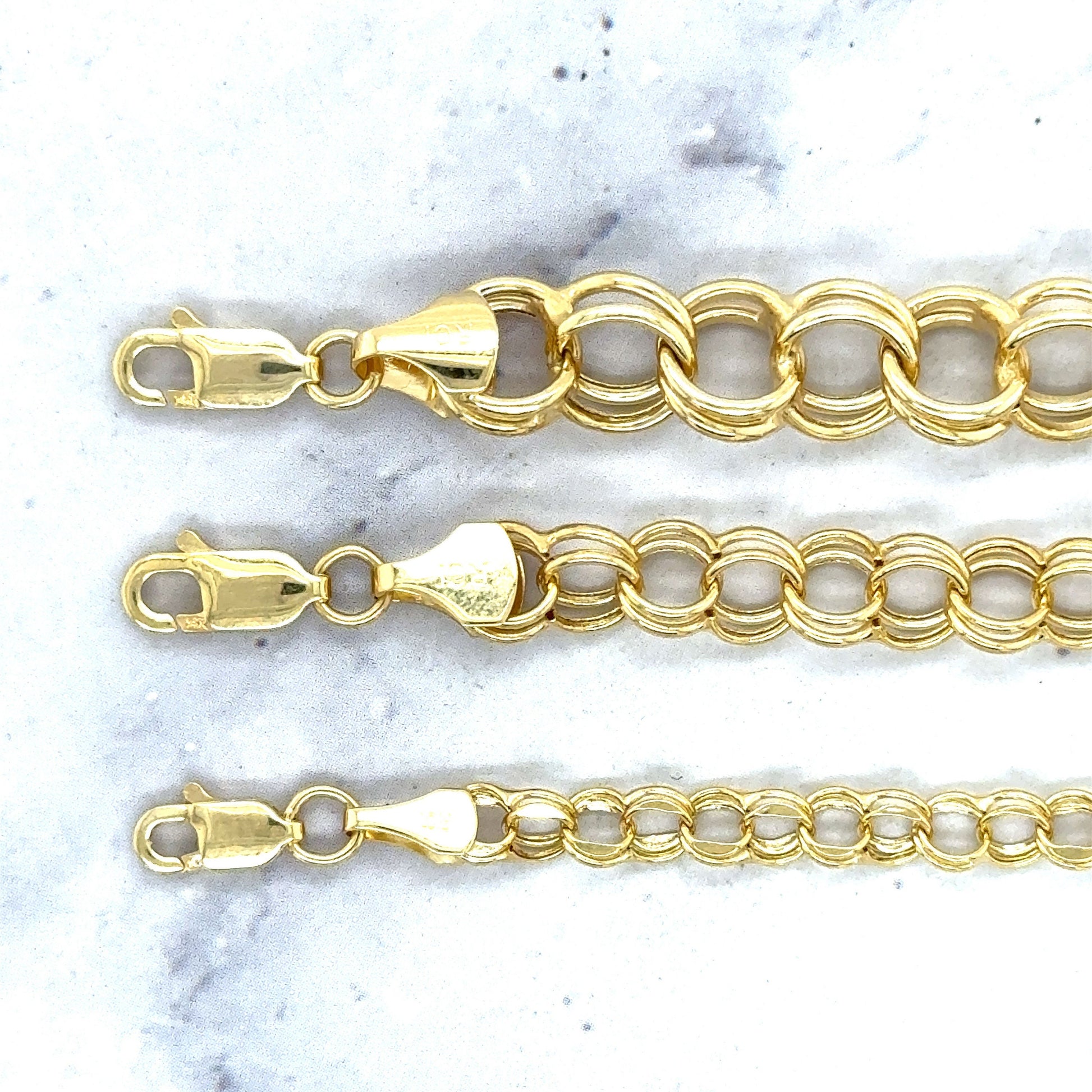 14K Yellow Gold Double Link Charm Bracelet, 7.25" 8" Real Gold, Women