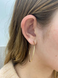 14K Yellow Gold 40mm C Hoop Earrings: Thin Hollow Circle, Push Back Closure