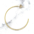 14K Yellow Gold 40mm C Hoop Earrings: Thin Hollow Circle, Push Back Closure