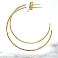 14K Yellow Gold 40mm C Hoop Earrings: Thin Hollow Circle, Push Back Closure