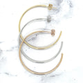 14K Yellow Gold 40mm C Hoop Earrings: Thin Hollow Circle, Push Back Closure
