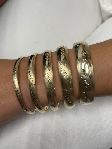 14K Yellow Gold Floral Leaf Bangle, 5mm-13.5mm, 7"-8", Stackable, Women