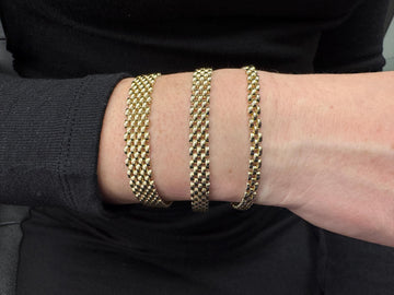 14K Yellow Gold 7" Panther Bracelet, 4mm 6.5mm 9mm, 3-5-7 Link Rows, Women