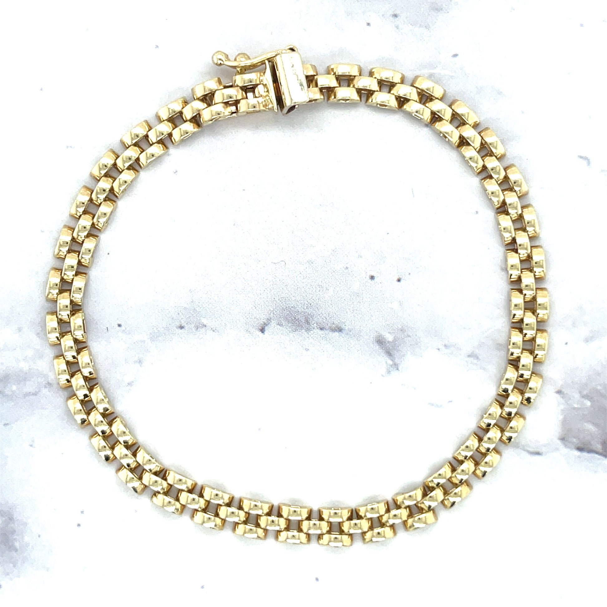14K Yellow Gold 7" Panther Bracelet, 4mm 6.5mm 9mm, 3-5-7 Link Rows, Women