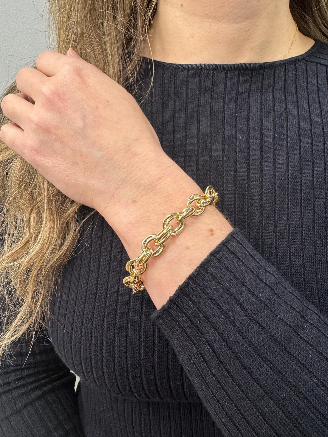 14K Yellow Gold 8" Polished Round Double Link Bracelet, Women