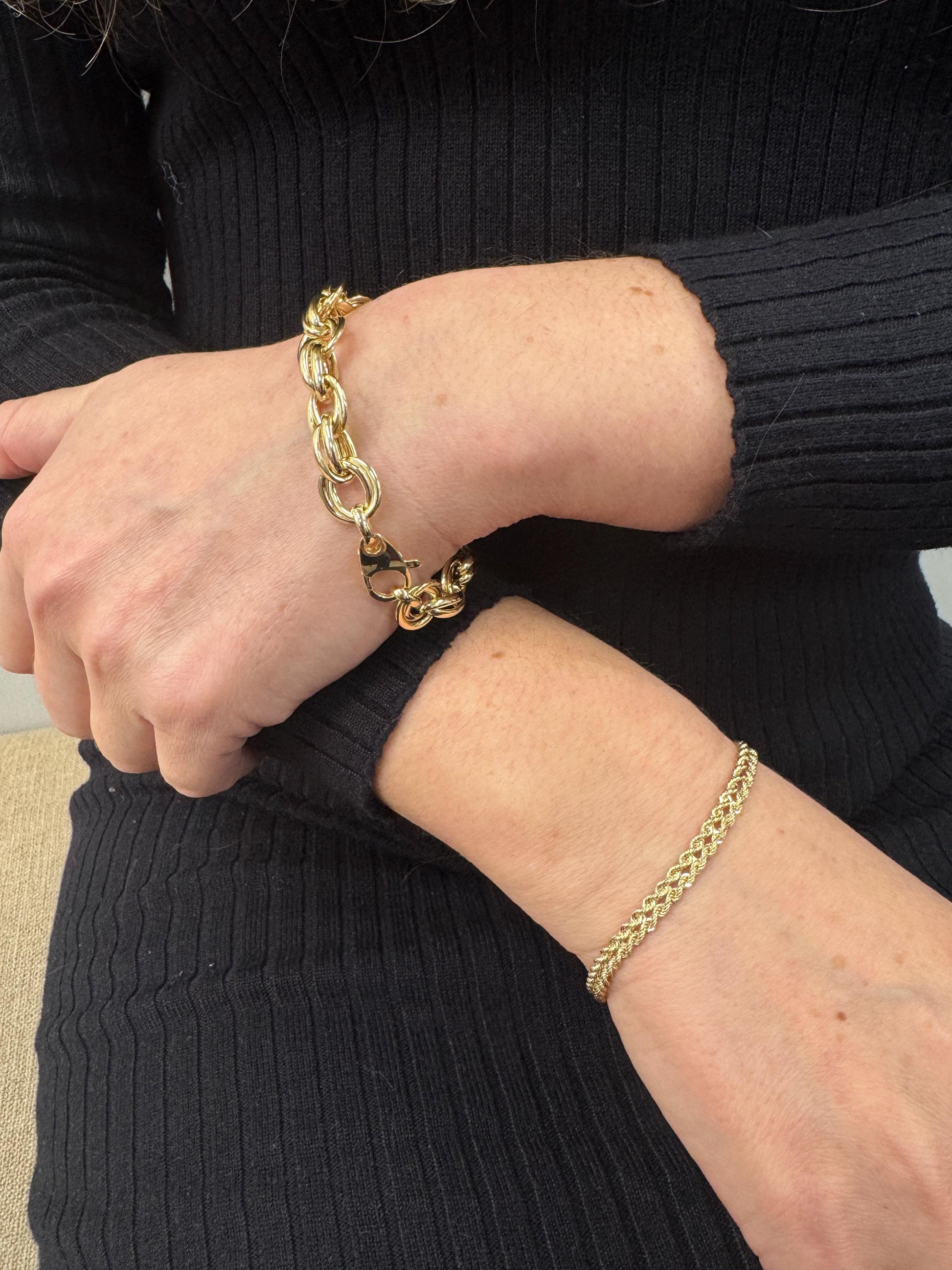 14K Yellow Gold 8" Polished Round Double Link Bracelet, Women
