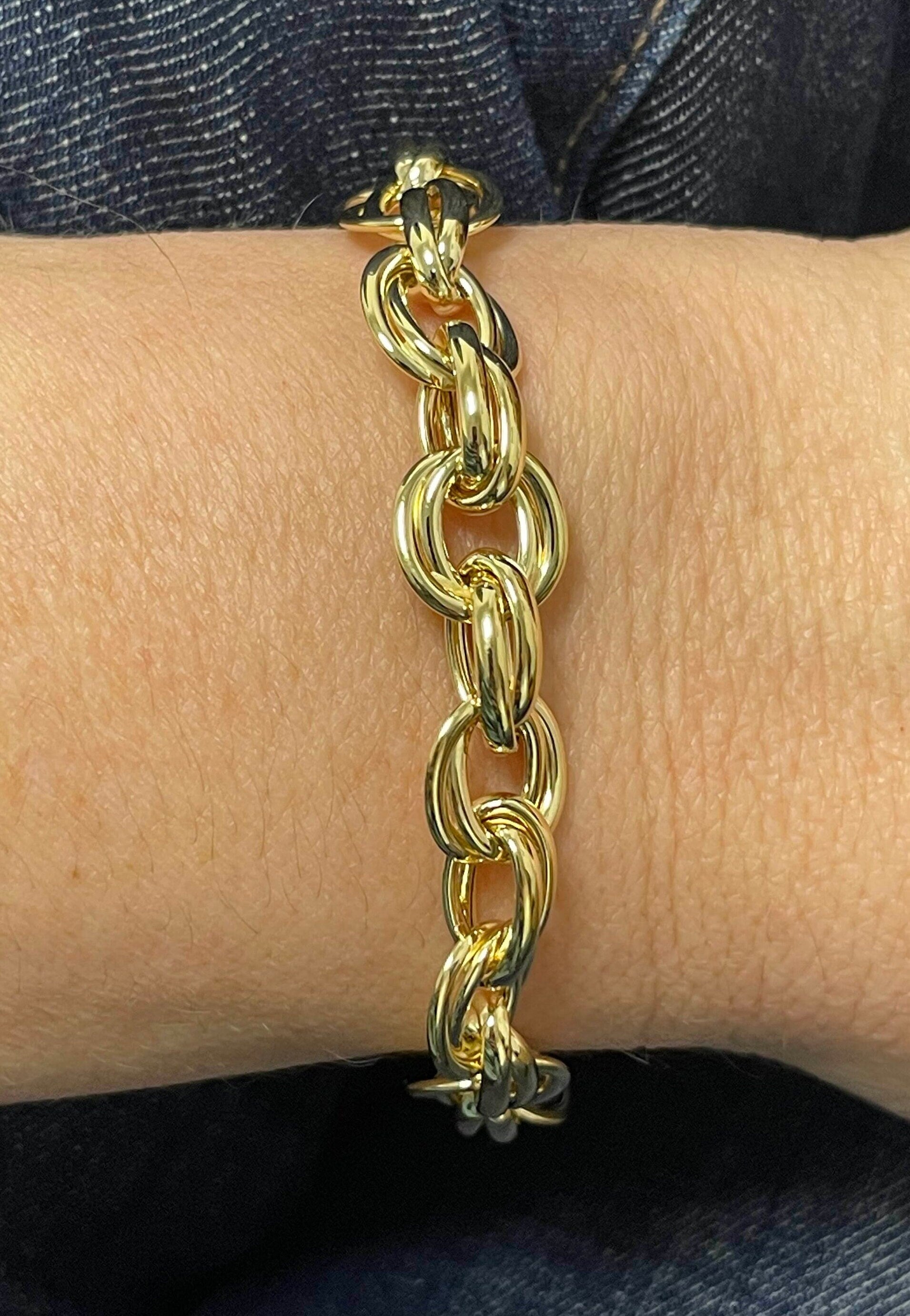 14K Yellow Gold 8" Polished Round Double Link Bracelet, Women