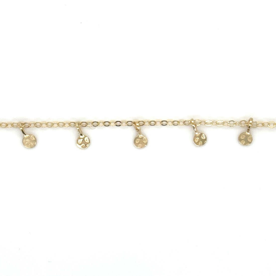 14K Yellow Gold Circle Dangle Choker Necklace, 16" w/ 2" ext, Real Gold, Women