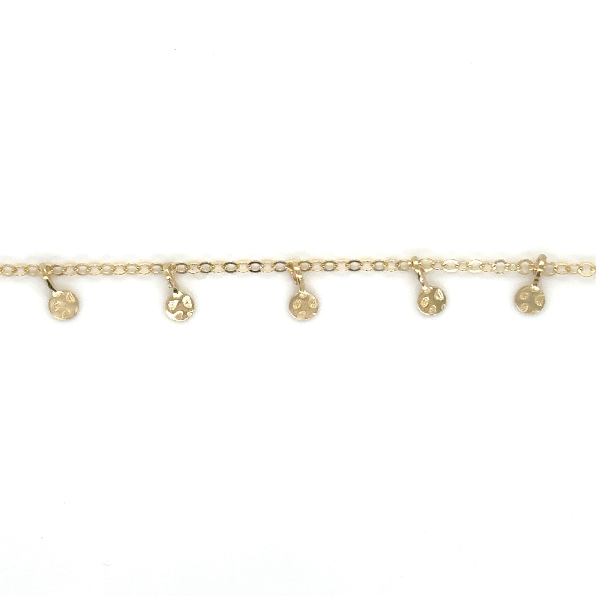 14K Yellow Gold Circle Dangle Choker Necklace, 16" w/ 2" ext, Real Gold, Women