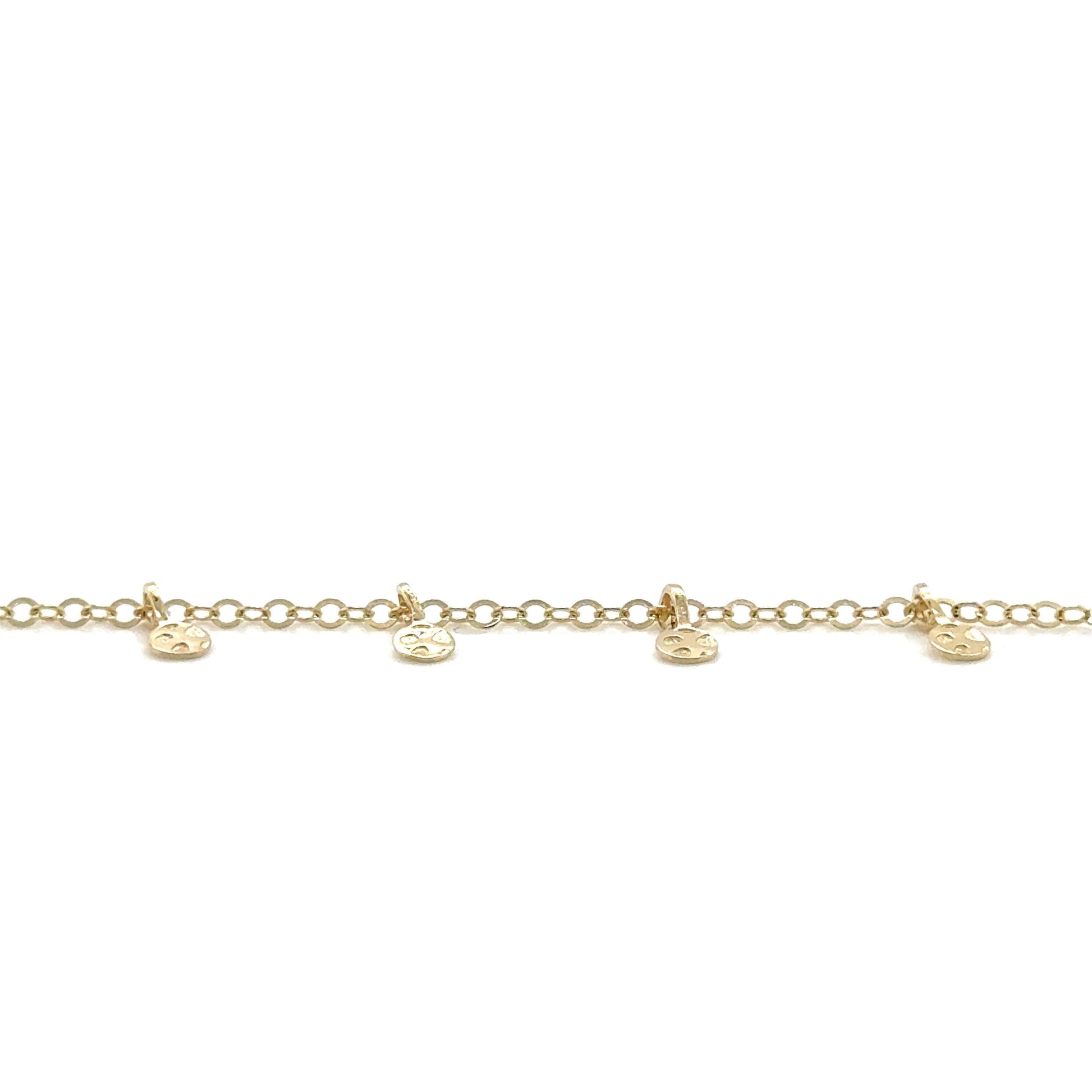 14K Yellow Gold Circle Dangle Choker Necklace, 16" w/ 2" ext, Real Gold, Women