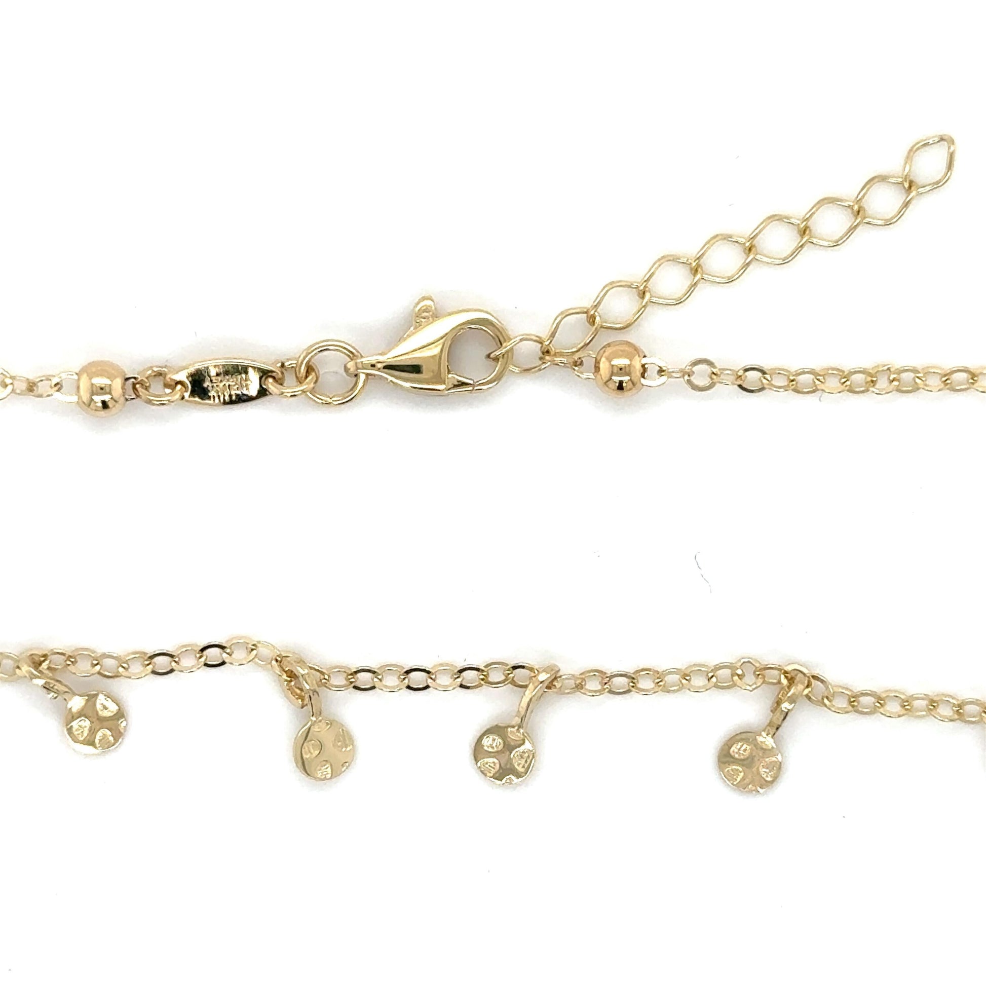 14K Yellow Gold Circle Dangle Choker Necklace, 16" w/ 2" ext, Real Gold, Women