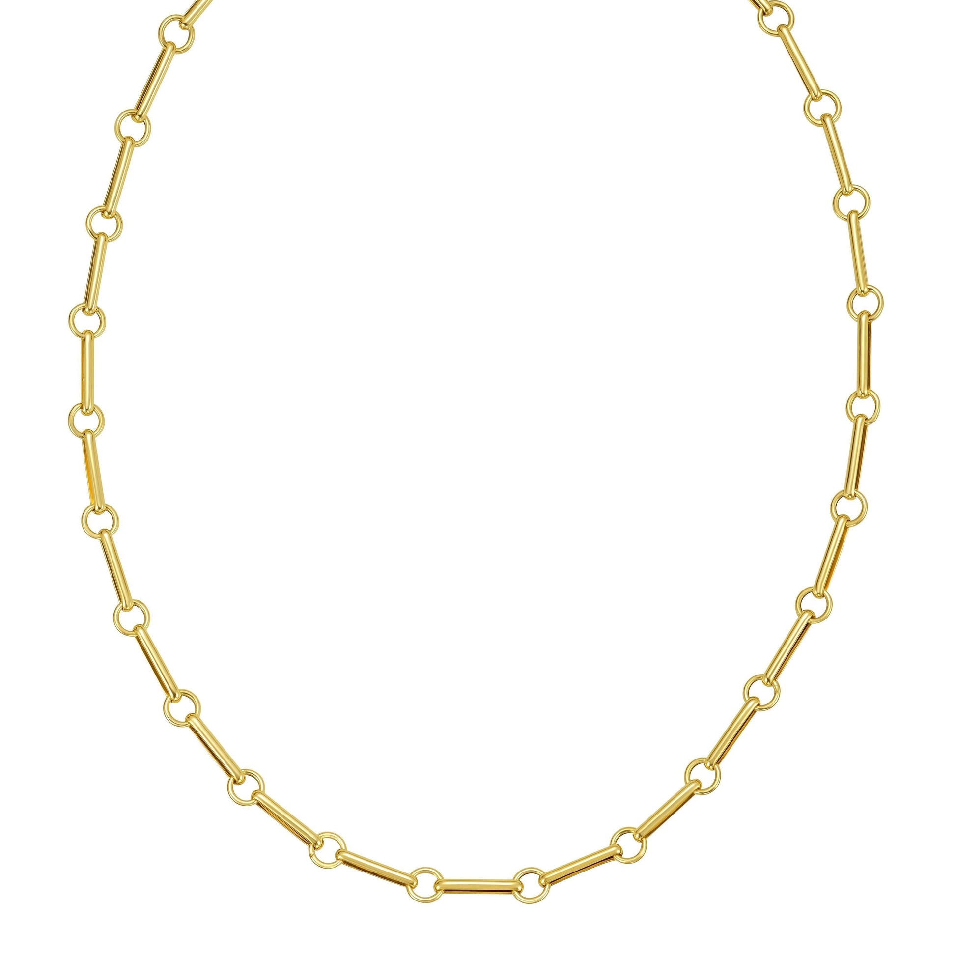 14K Yellow Gold Long Bar Link Necklace | Minimalist Fine Jewelry Gift for Her