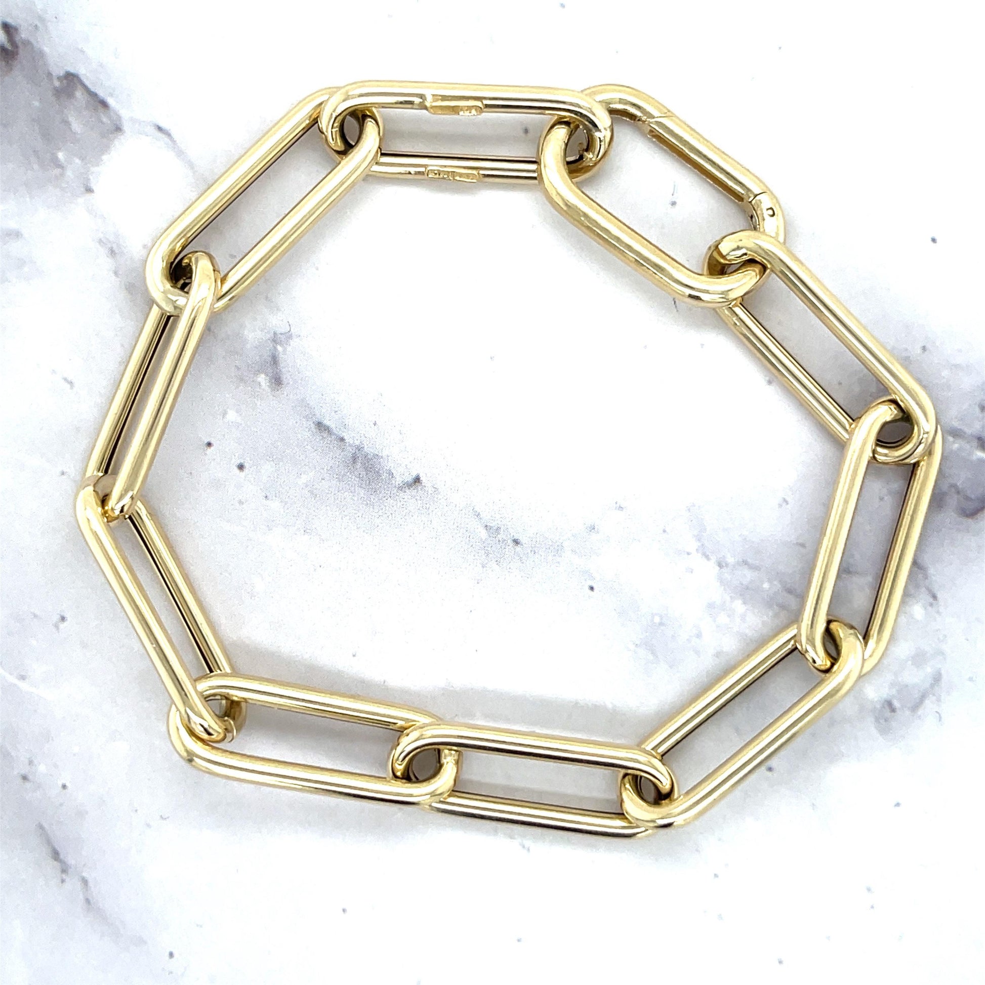 14K Gold Paperclip Chain Bracelet: Chunky Hollow Links, Invisible Clasp