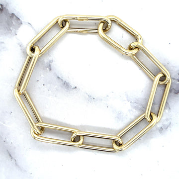 14K Gold Paperclip Chain Bracelet: Chunky Hollow Links, Invisible Clasp