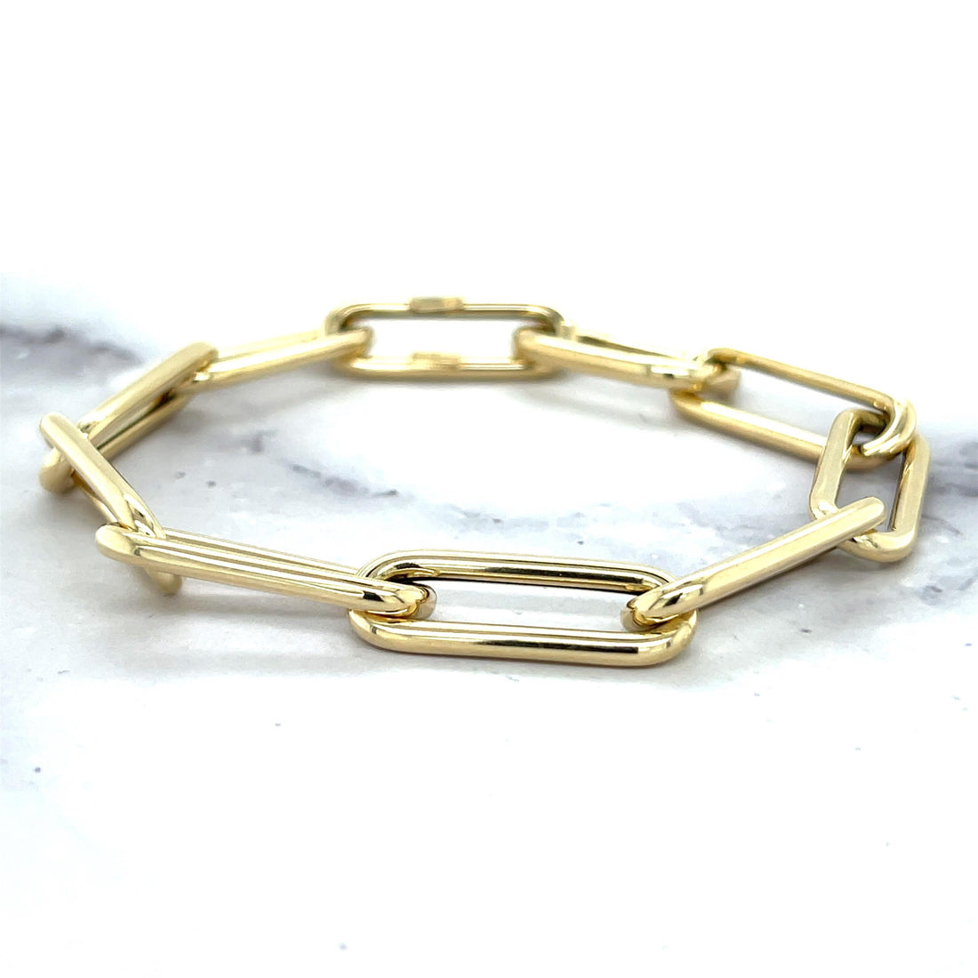 14K Gold Paperclip Chain Bracelet: Chunky Hollow Links, Invisible Clasp