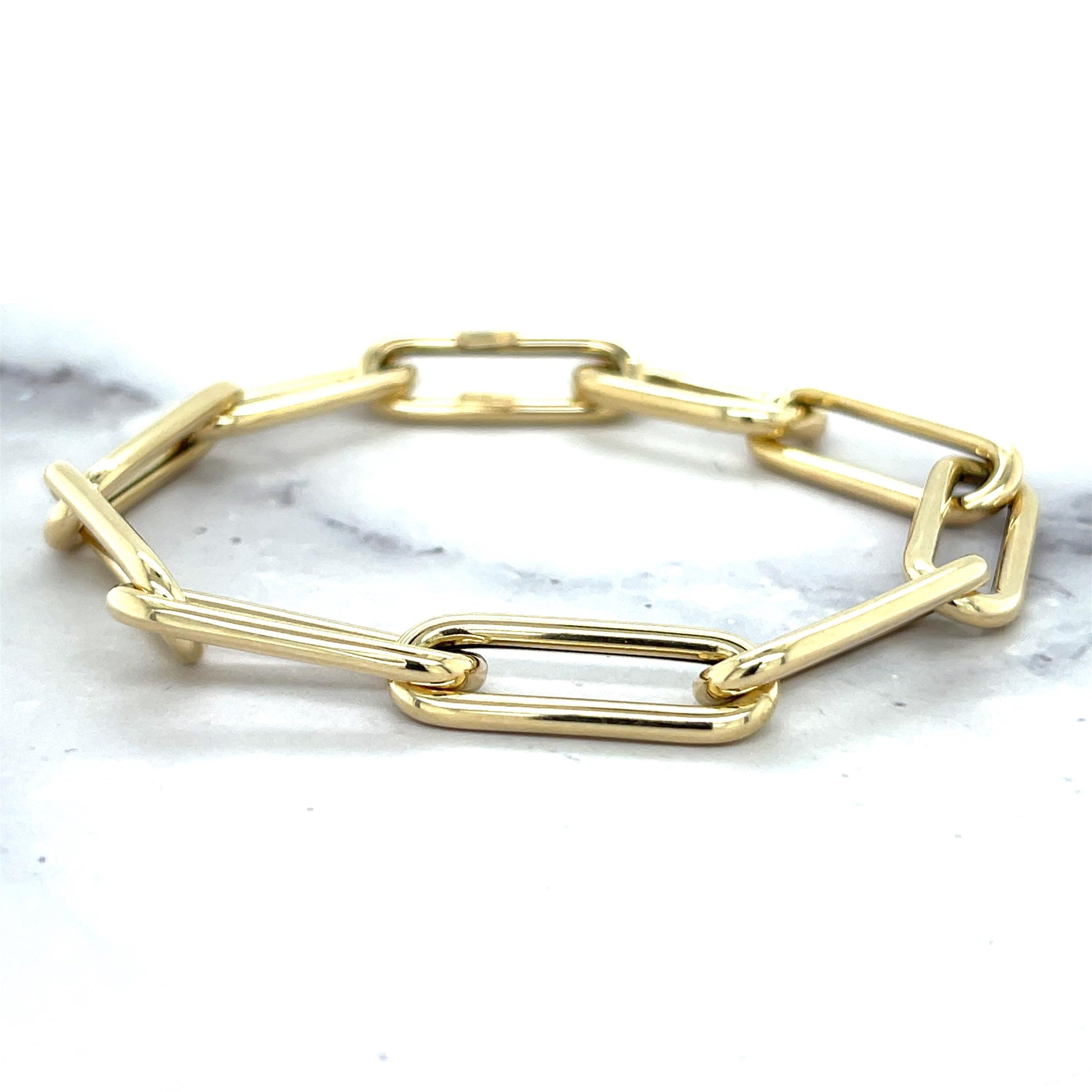 14K Gold Paperclip Chain Bracelet: Chunky Hollow Links, Invisible Clasp