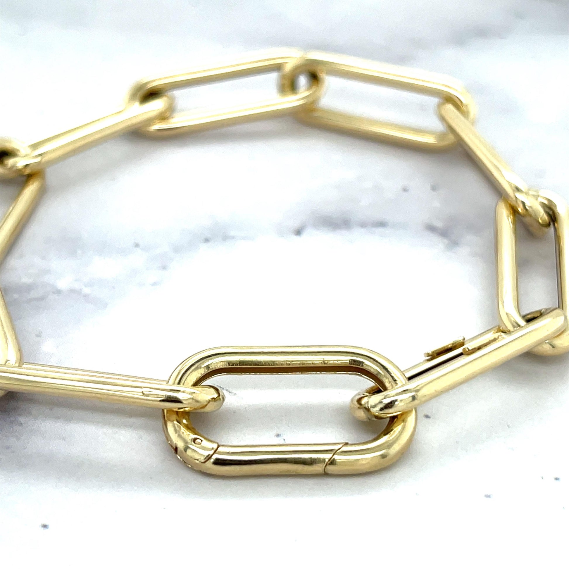 14K Gold Paperclip Chain Bracelet: Chunky Hollow Links, Invisible Clasp