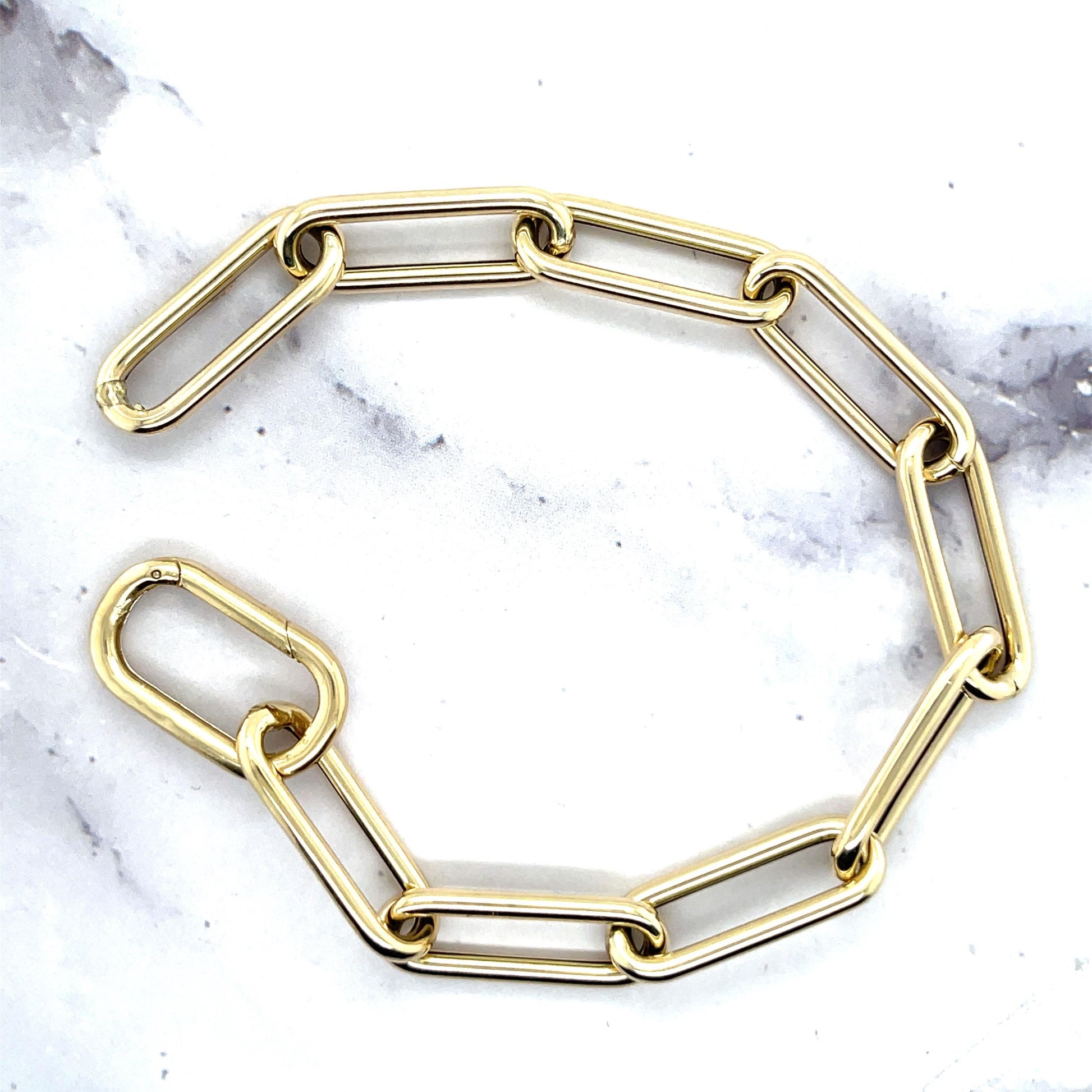 14K Gold Paperclip Chain Bracelet: Chunky Hollow Links, Invisible Clasp