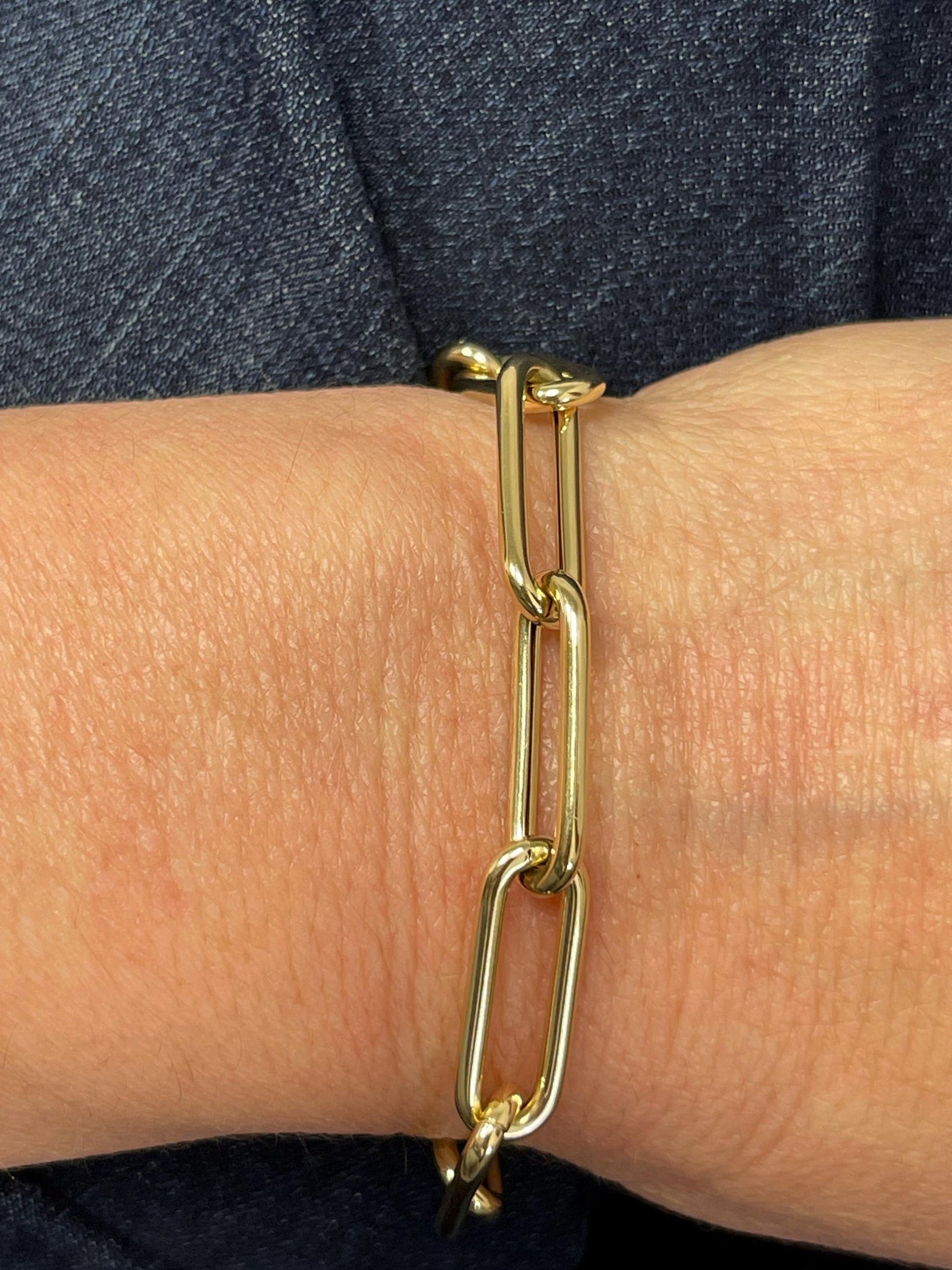 14K Gold Paperclip Chain Bracelet: Chunky Hollow Links, Invisible Clasp