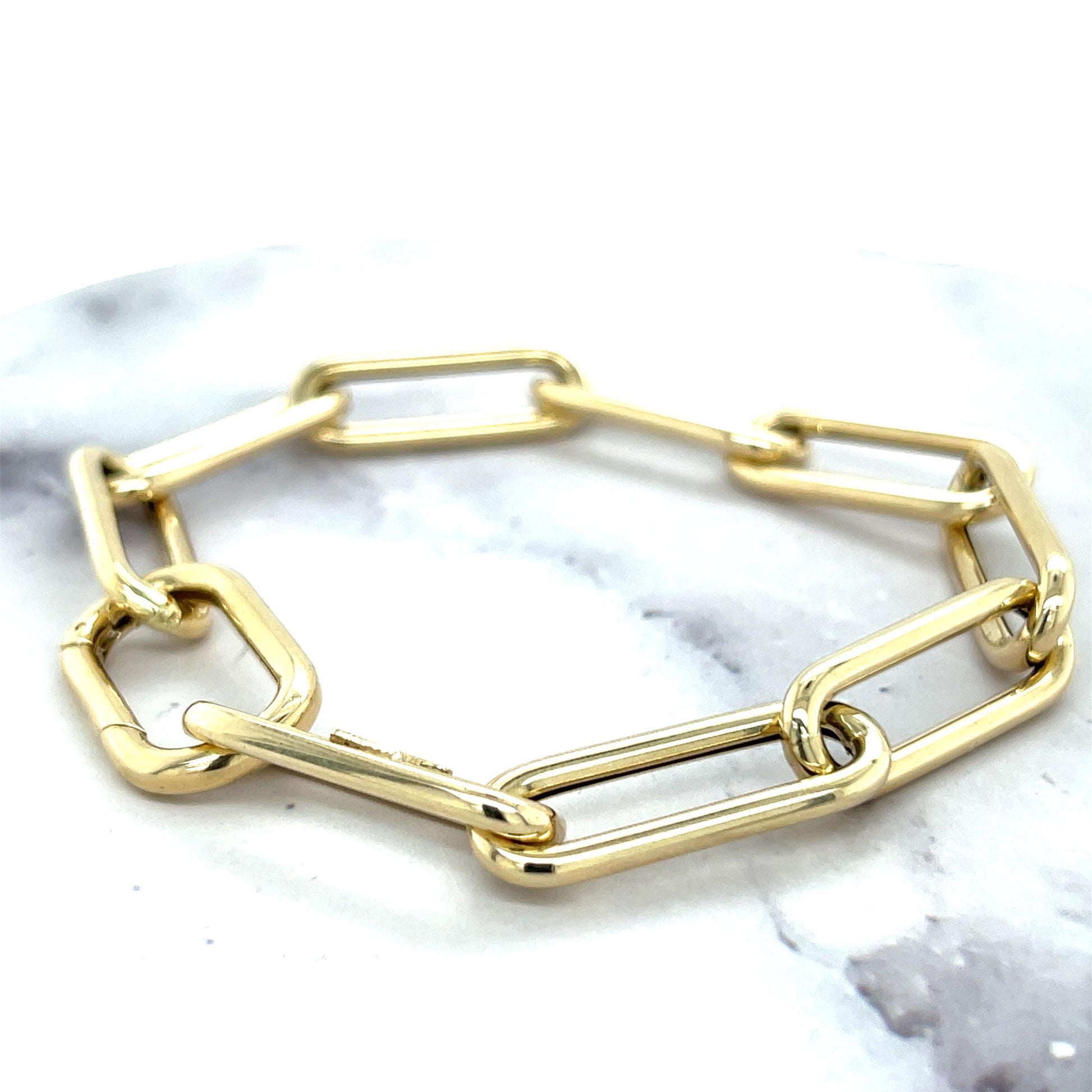 14K Gold Paperclip Chain Bracelet: Chunky Hollow Links, Invisible Clasp