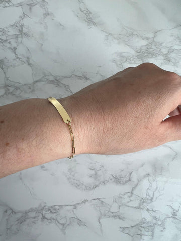 14K Yellow Gold Paperclip Engravable ID Bracelet, 7", Real Gold, Women (2.1mm)
