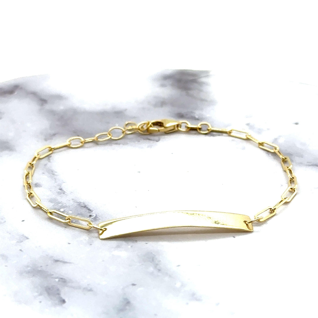 14K Yellow Gold Paperclip Engravable ID Bracelet, 7", Real Gold, Women (2.1mm)