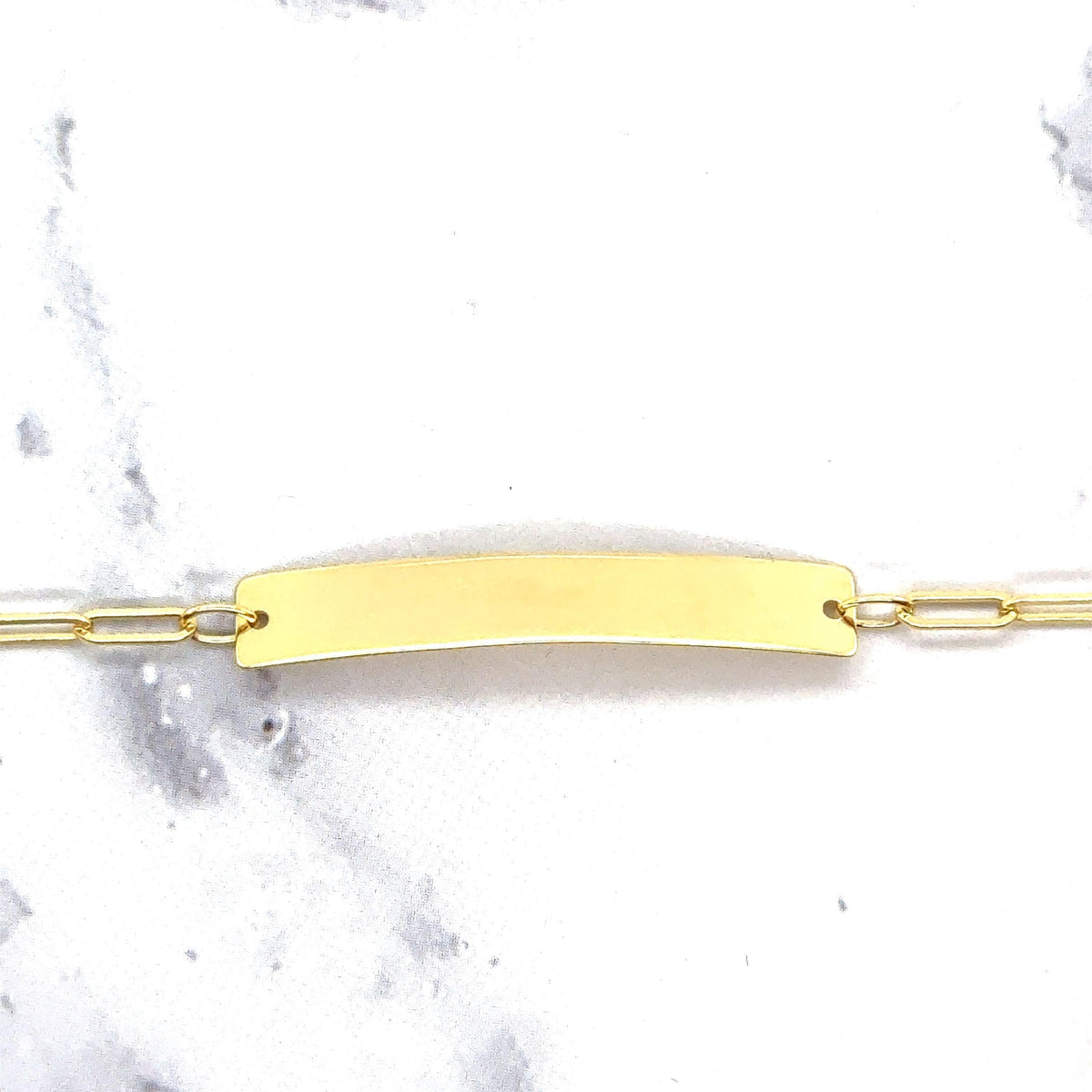 14K Yellow Gold Paperclip Engravable ID Bracelet, 7", Real Gold, Women (2.1mm)