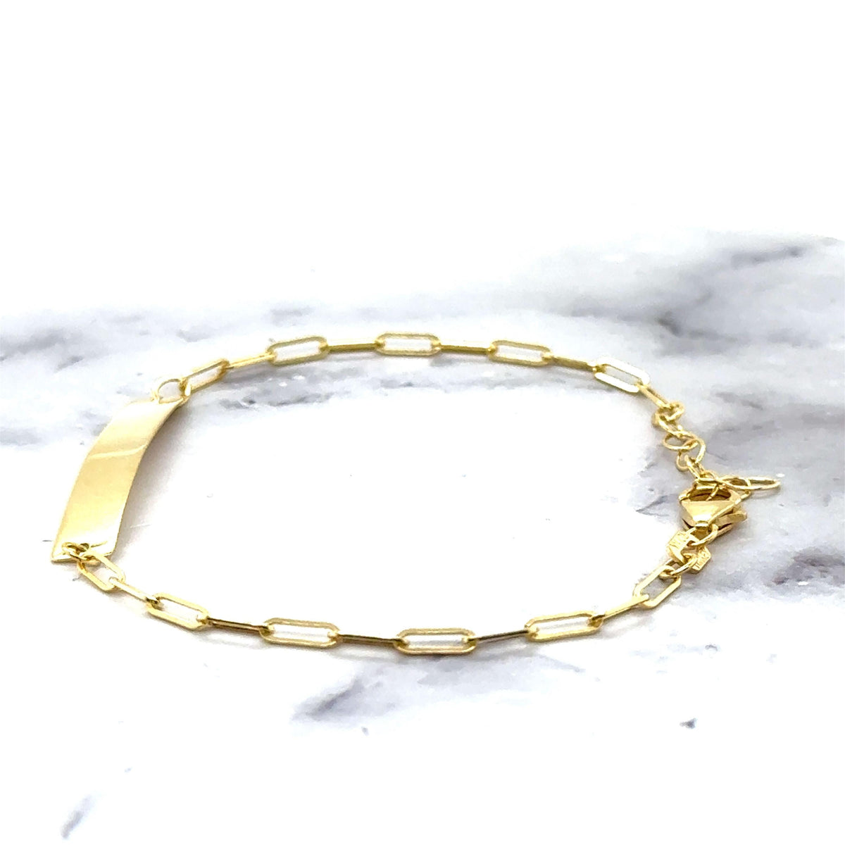14K Yellow Gold Paperclip Engravable ID Bracelet, 7", Real Gold, Women (2.1mm)