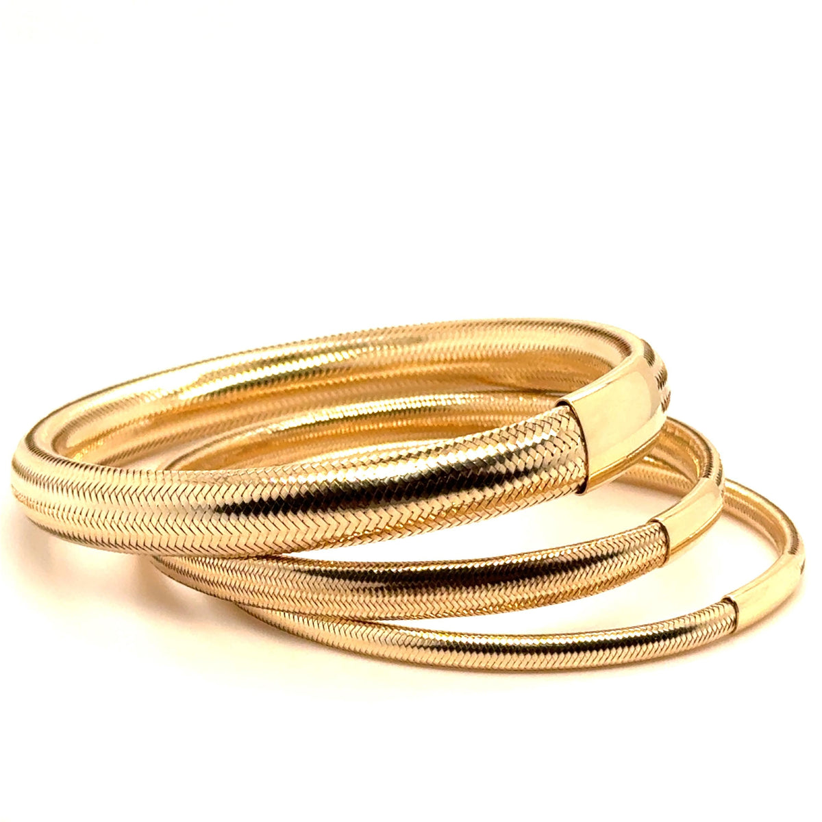 14K Yellow Gold 3.4mm Lightweight Textured Stretch Mesh Bangle, Women