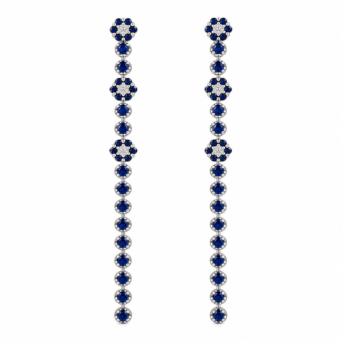 14K White Gold Sapphire Drop Earrings, 3", Blue Sapphires, Secure Closure