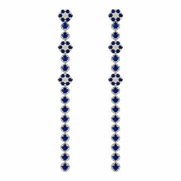 14K White Gold Sapphire Drop Earrings, 3", Blue Sapphires, Secure Closure