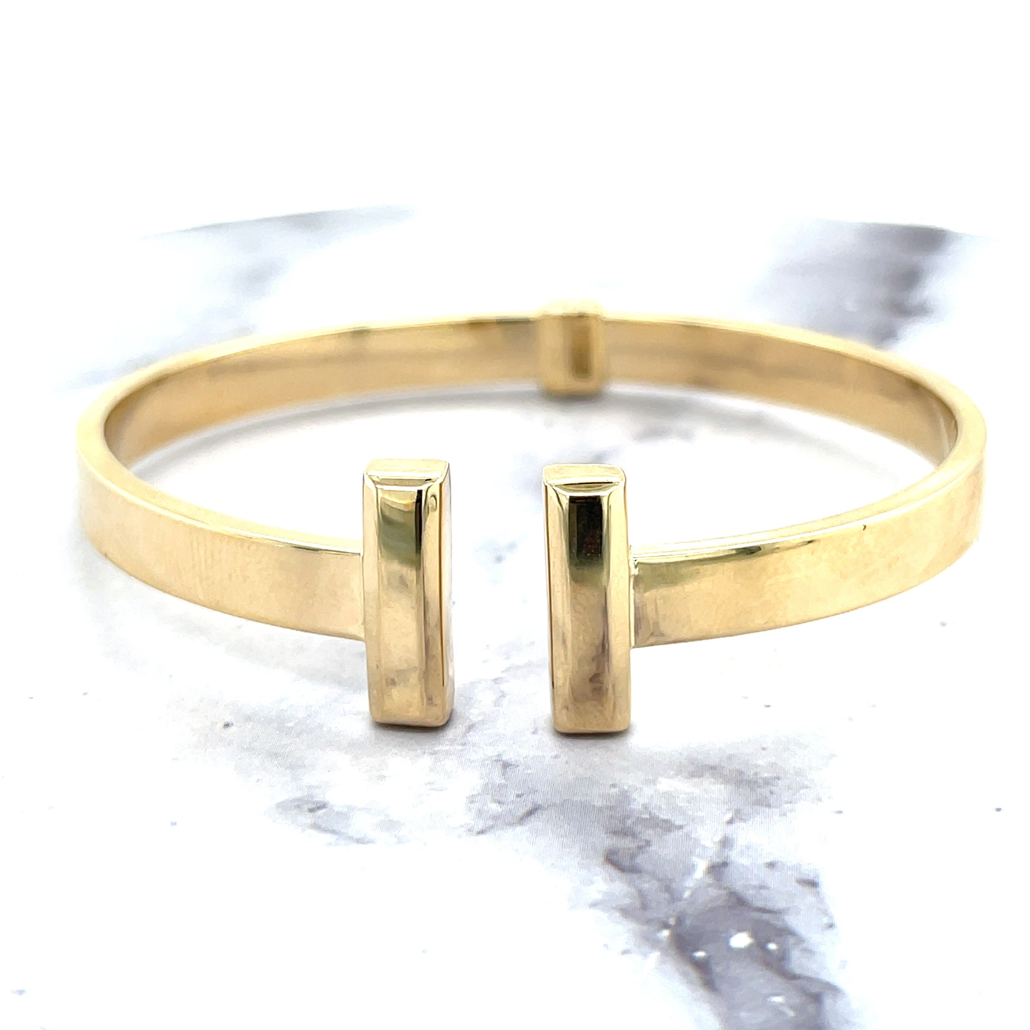 14K Yellow Gold Polished 6mm Bar Cuff Bangle