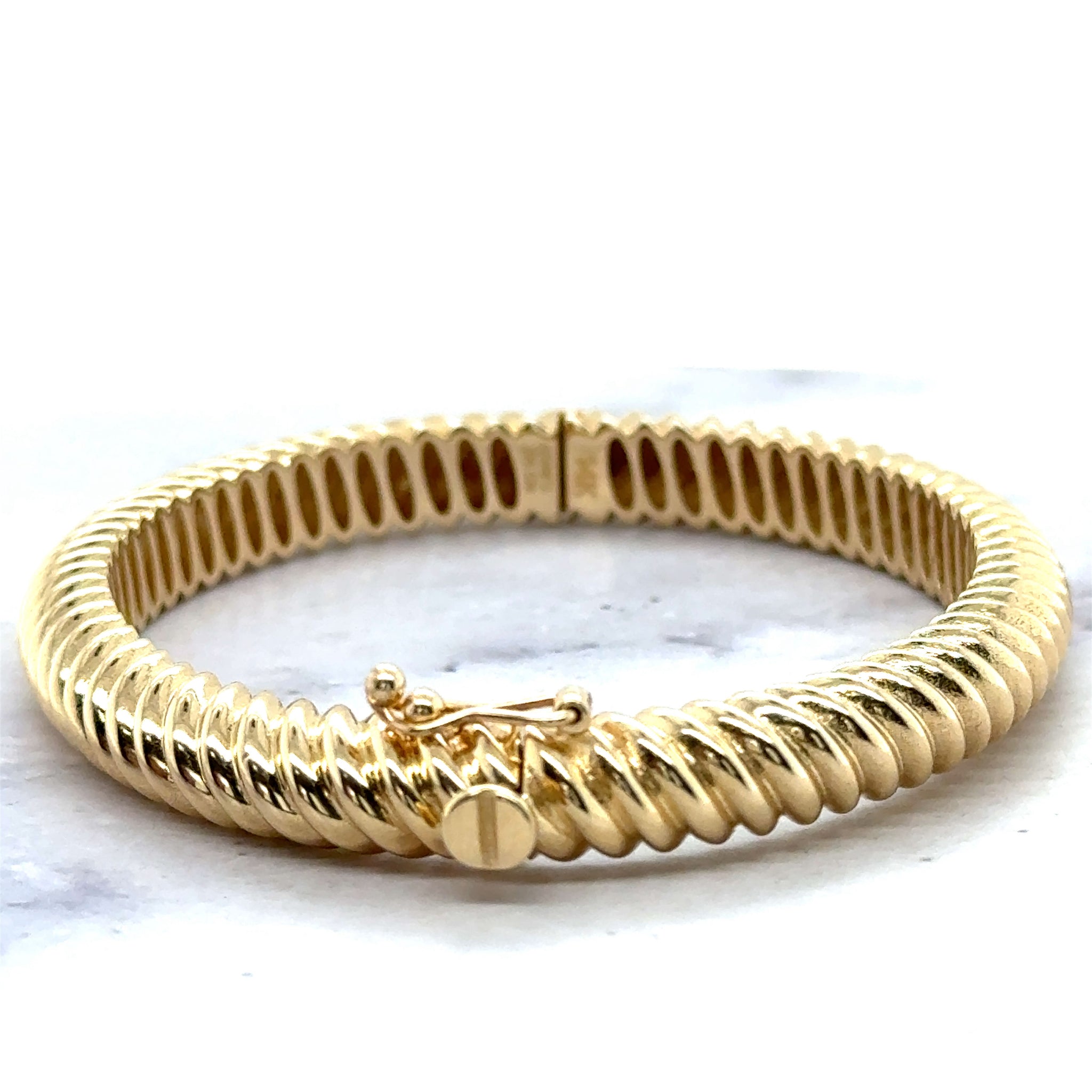 14K Yellow Gold 7" Twisted Oval Bangle with Box Clasp