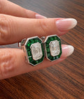 18K Gold Earrings with 1.05ct Emerald-Cut Diamond & Tsavorite Halo