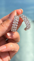 14K White Gold Rose Cut Pear Shape Diamond Cluster C - Hoop Earrings- 3.21 CTW
