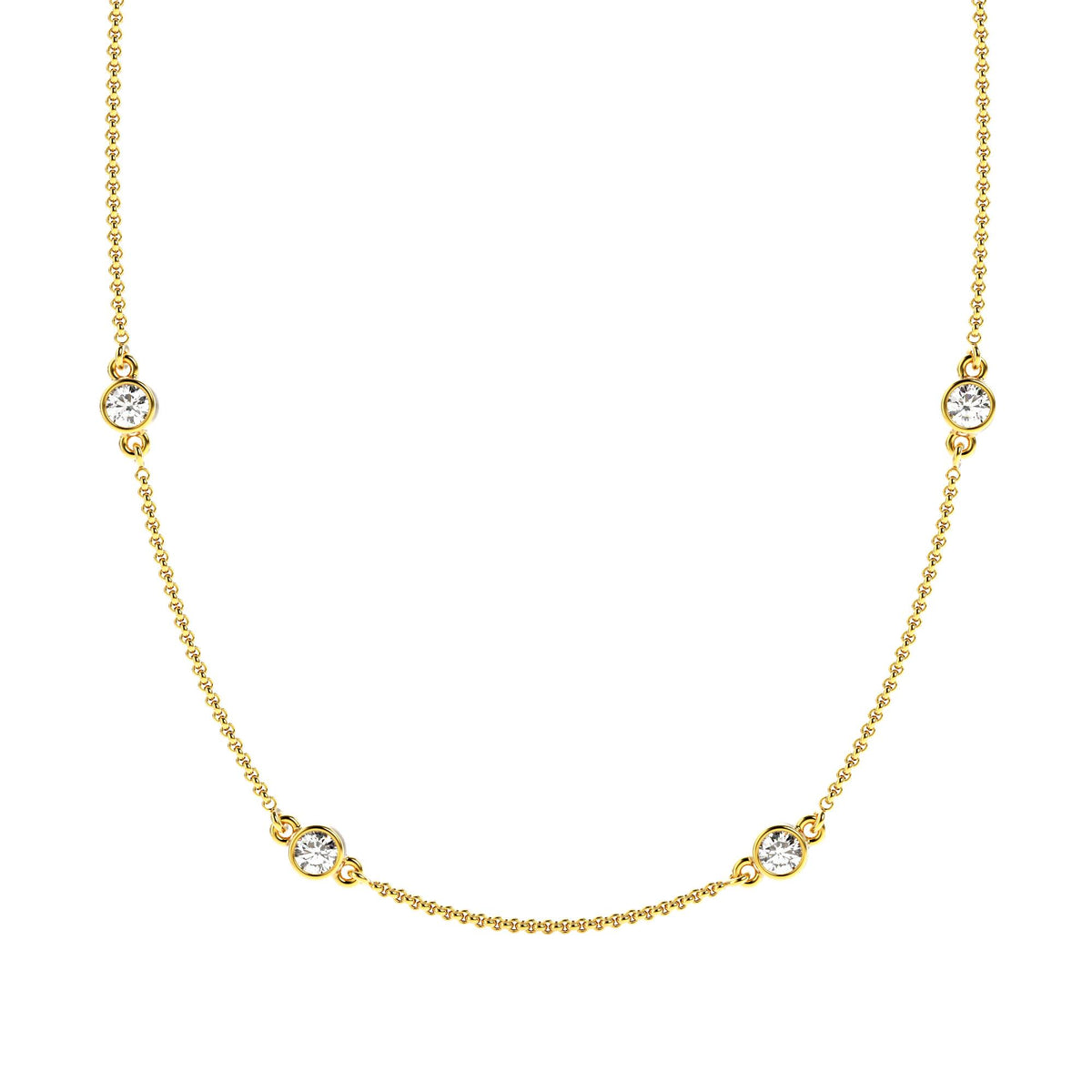 14K Yellow Gold 2.00 CTW Diamond Bezel Station Necklace, 16"