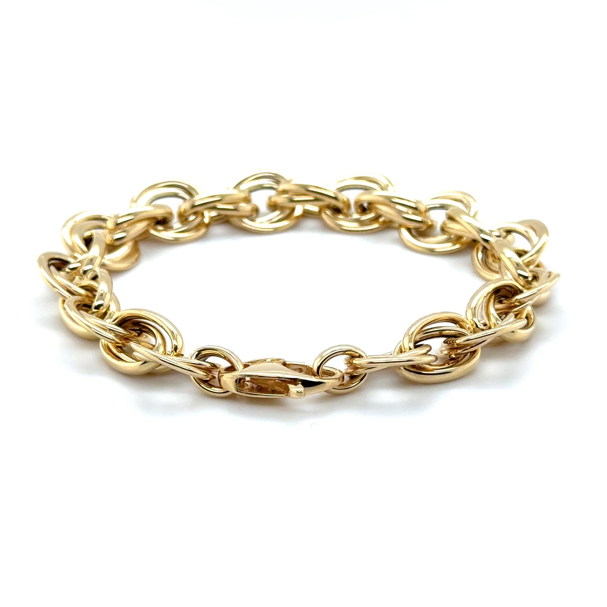 14K Yellow Gold 8" Polished Round Double Link Bracelet, Women